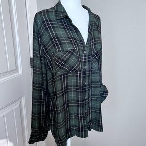 Rock & Republic XXL Plaid Rayon Shirt, Green/Grey/Black